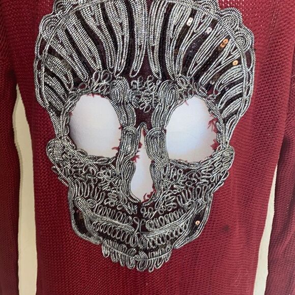 LF Chandelier Red Sweater beaded skull cut out O/S - Picture 2 of 8